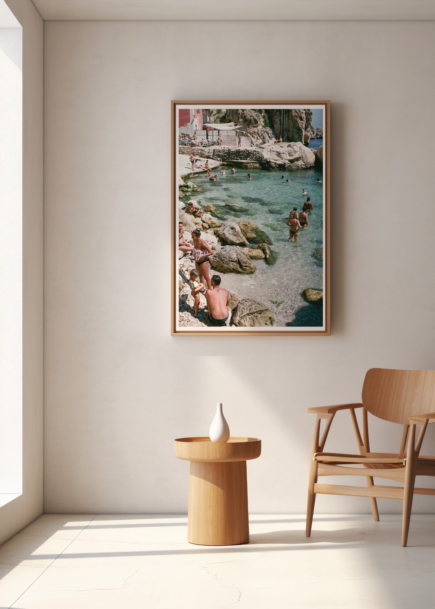 Sara's 'Sicilian Swimming Hole' print framed in an aesthetic living room.