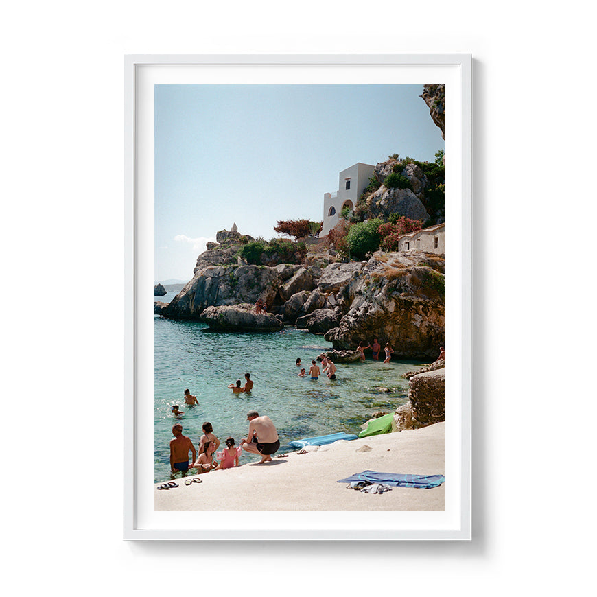 Sara's 'Del Mare' print framed in a white timber frame.