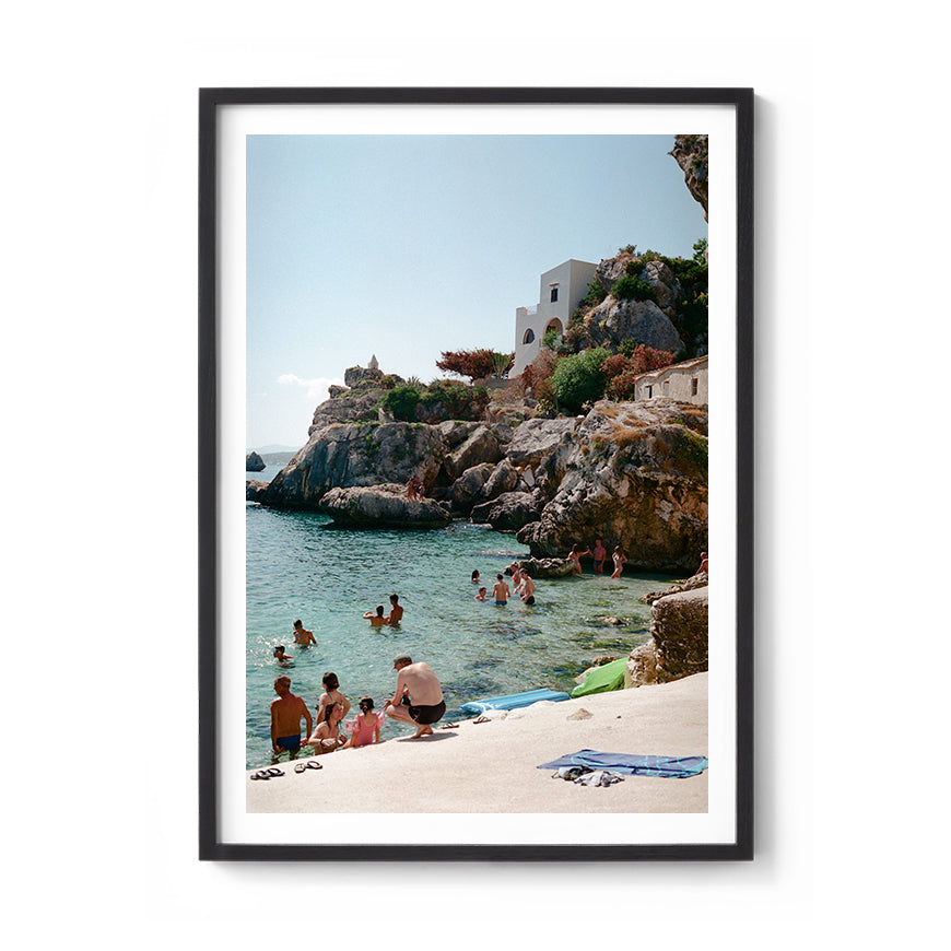 Sara's 'Del Mare' print framed in a black timber frame.
