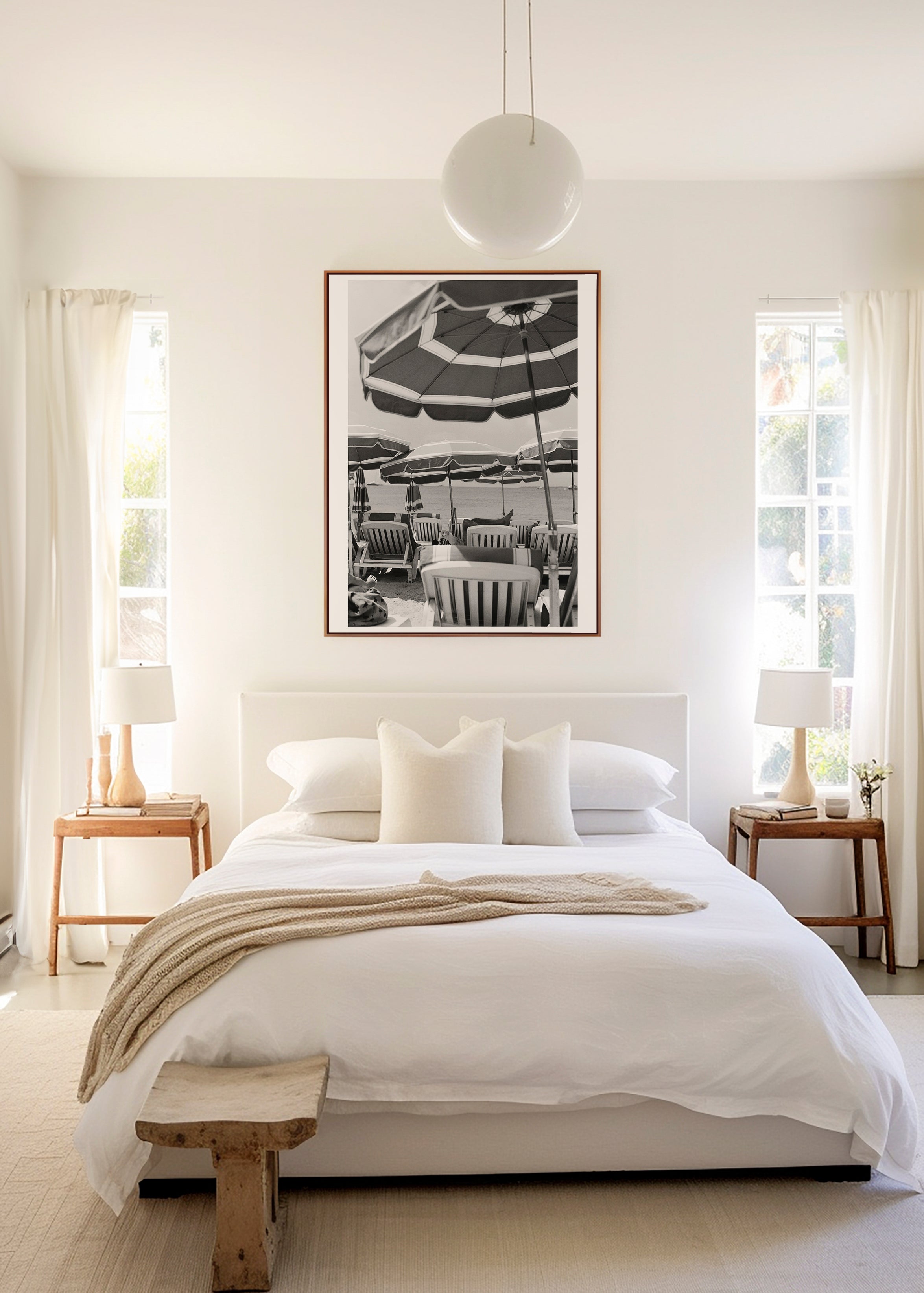 Sara's 'Antibes' print framed in an aesthetic bedroom.