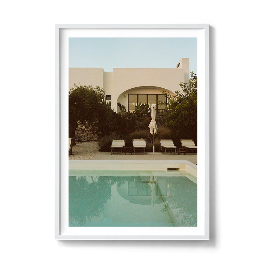Sara's 'Puglia Dream' print framed in a white timber frame.