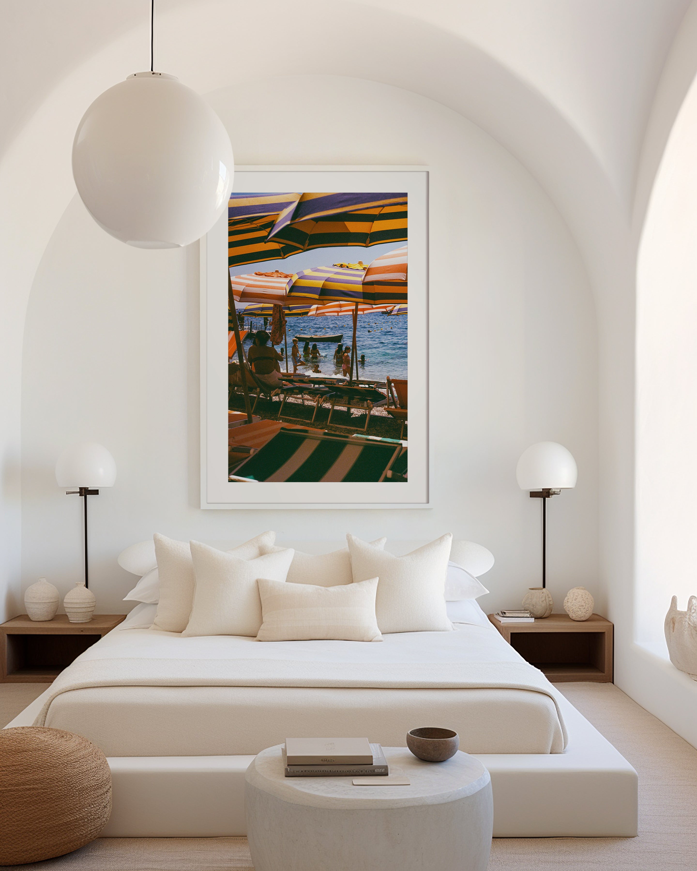 Sara's 'Capri Heat' print framed in an aesthetic bedroom.