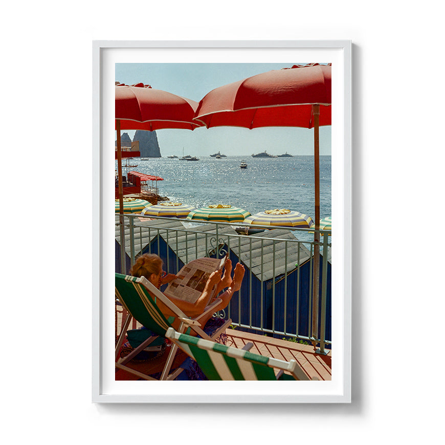 Sara's 'Buongiorno' print framed in a white timber frame.