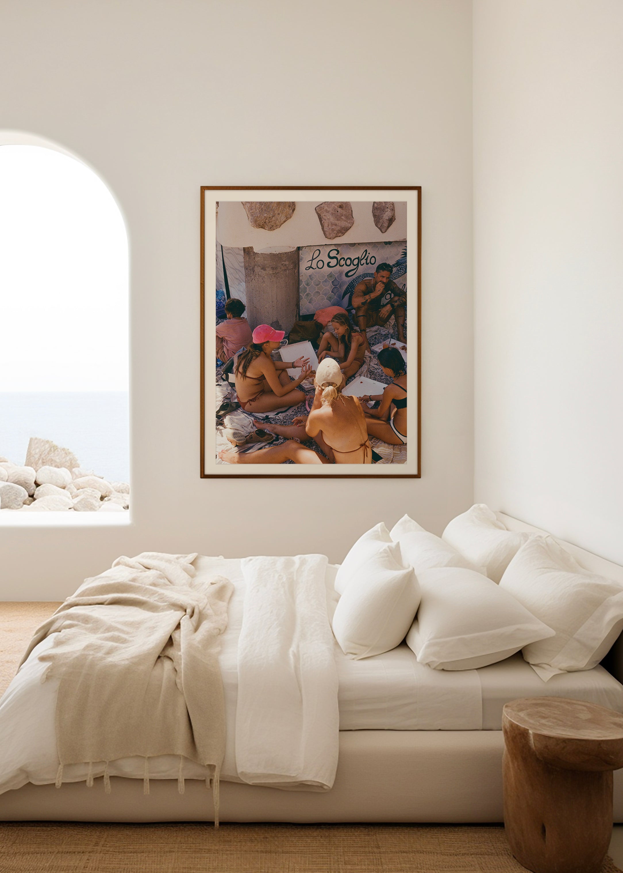 Sara's 'La Famiglia' print framed in an aesthetic bedroom.