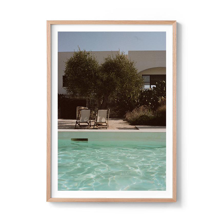 Sara's 'La Piscina' print framed in an oak timber frame.
