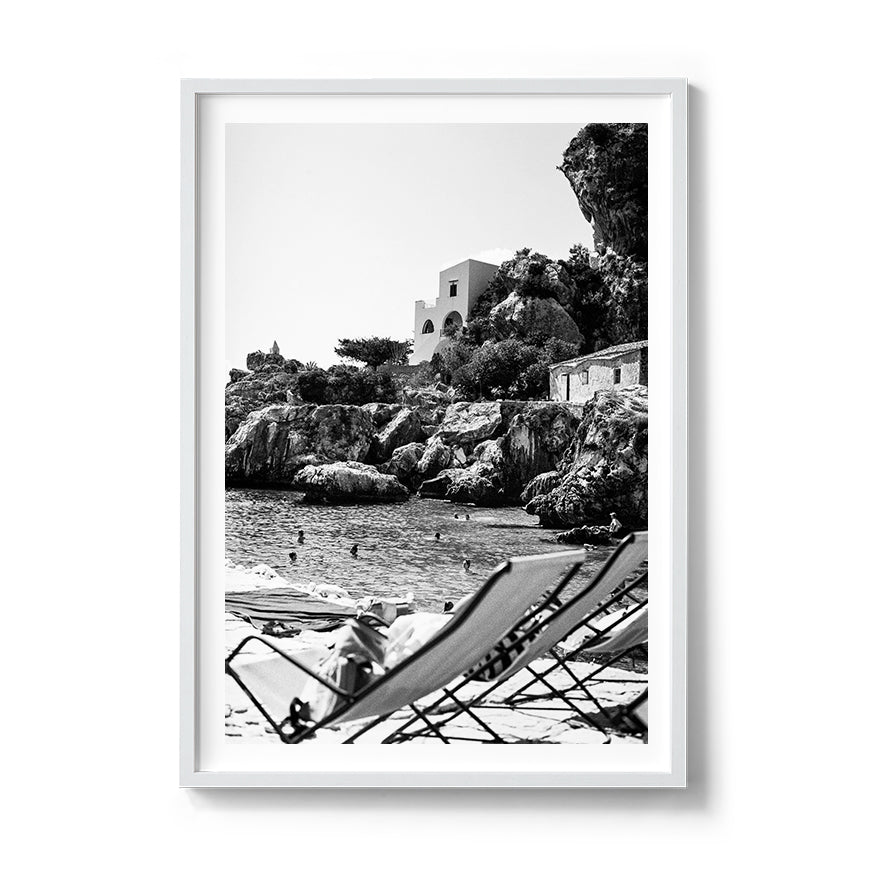 Sara's 'Locale' print framed in a white timber frame.