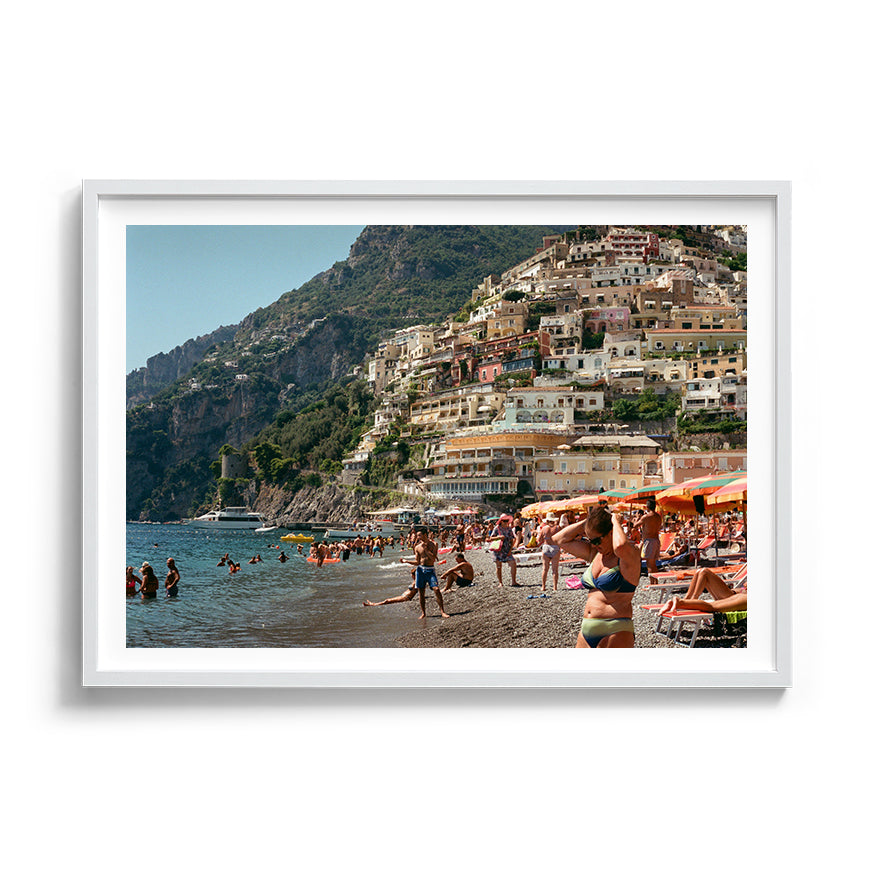 Sara's 'Life. Positano' print framed in a white timber frame.
