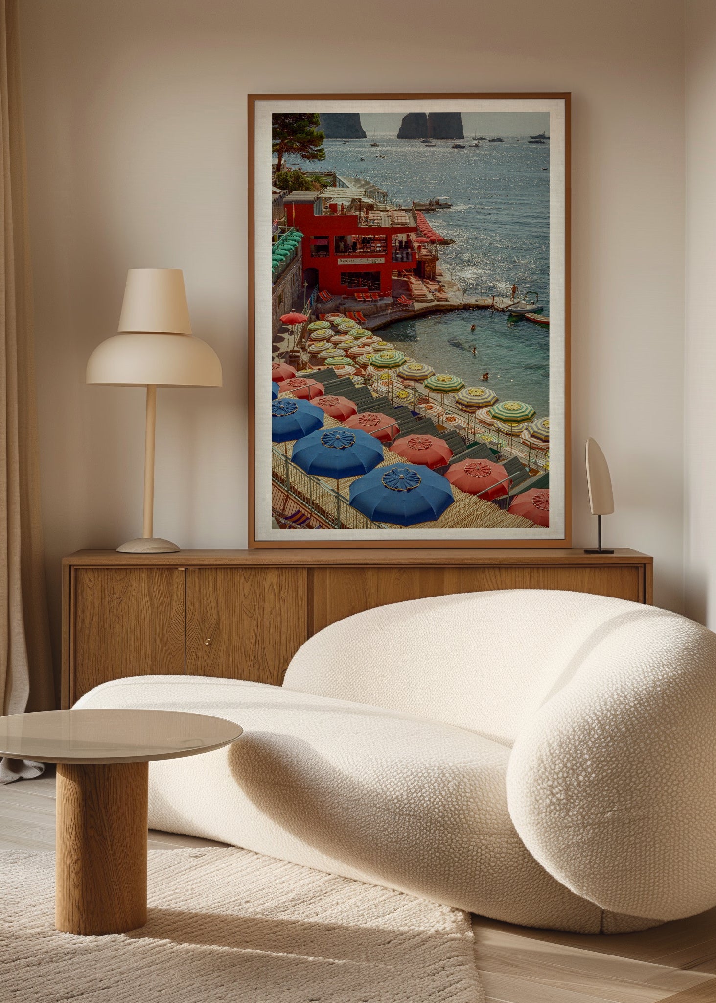 Sara's 'Summer in Capri' print framed in an aesthetic living room.